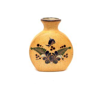 Vintage Mexican Tonala Netzi Pottery Bud Vase Mid Century Bird Floral Design
